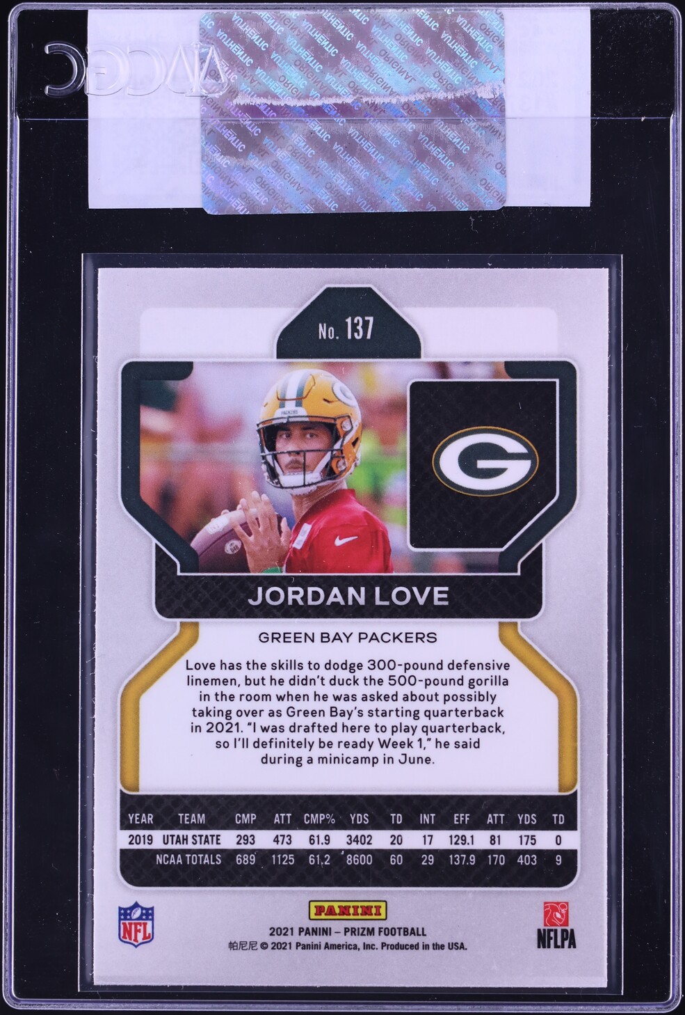 2021 Panini Prizm Jordan Love ROOKIE #137 CGC AUTH