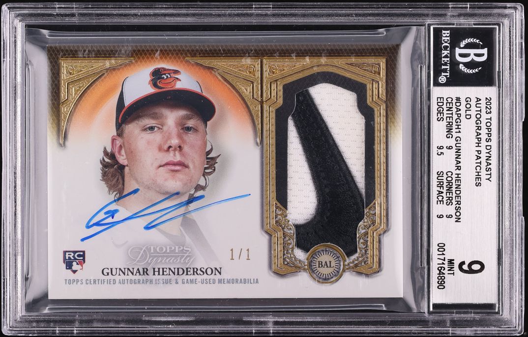 2023 Topps Dynasty Gold Gunnar Henderson ROOKIE NIKE PATCH AUTO 1/1 #DAP-GH1 BGS 9 MINT