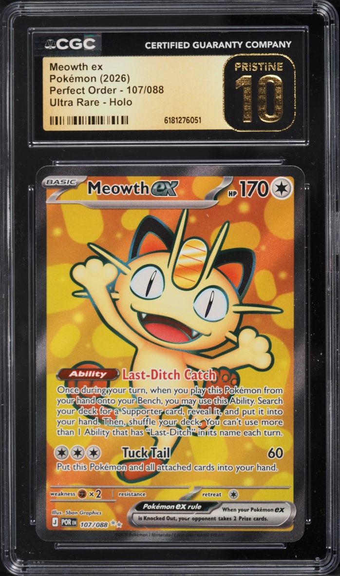 2026 Pokemon Mega Evolution Perfect Order Full Art Meowth Ex #107 CGC 10 PRISTINE