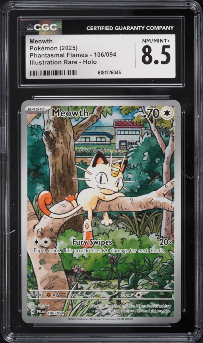 2025 Pokemon Mega Evolution Phantasmal Flames IR Meowth #106 CGC 8.5 NM-MT+