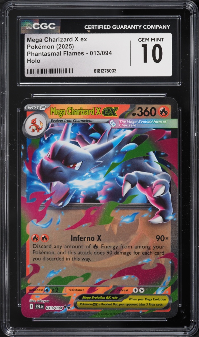 2025 Pokemon Mega Evolution Phantasmal Flames Holo Mega Charizard X Ex #13 CGC 10 GEM MINT