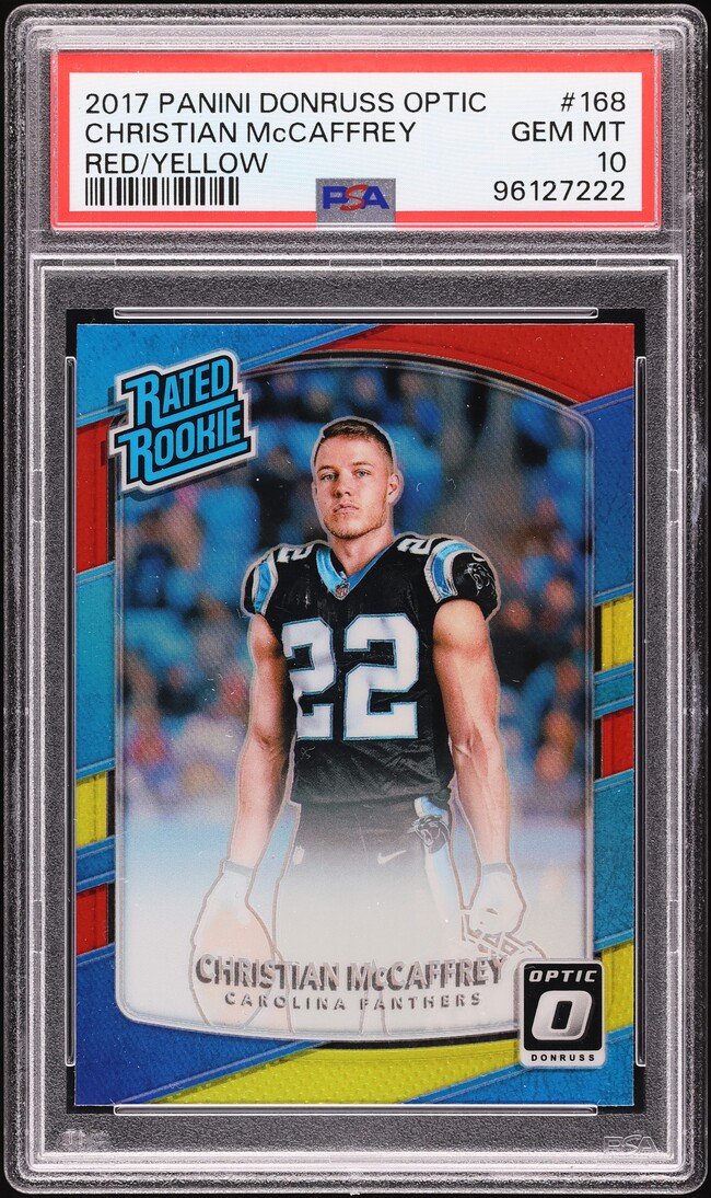 2017 Donruss Optic Red & Yellow Christian McCaffrey ROOKIE #168 PSA 10 GEM MINT