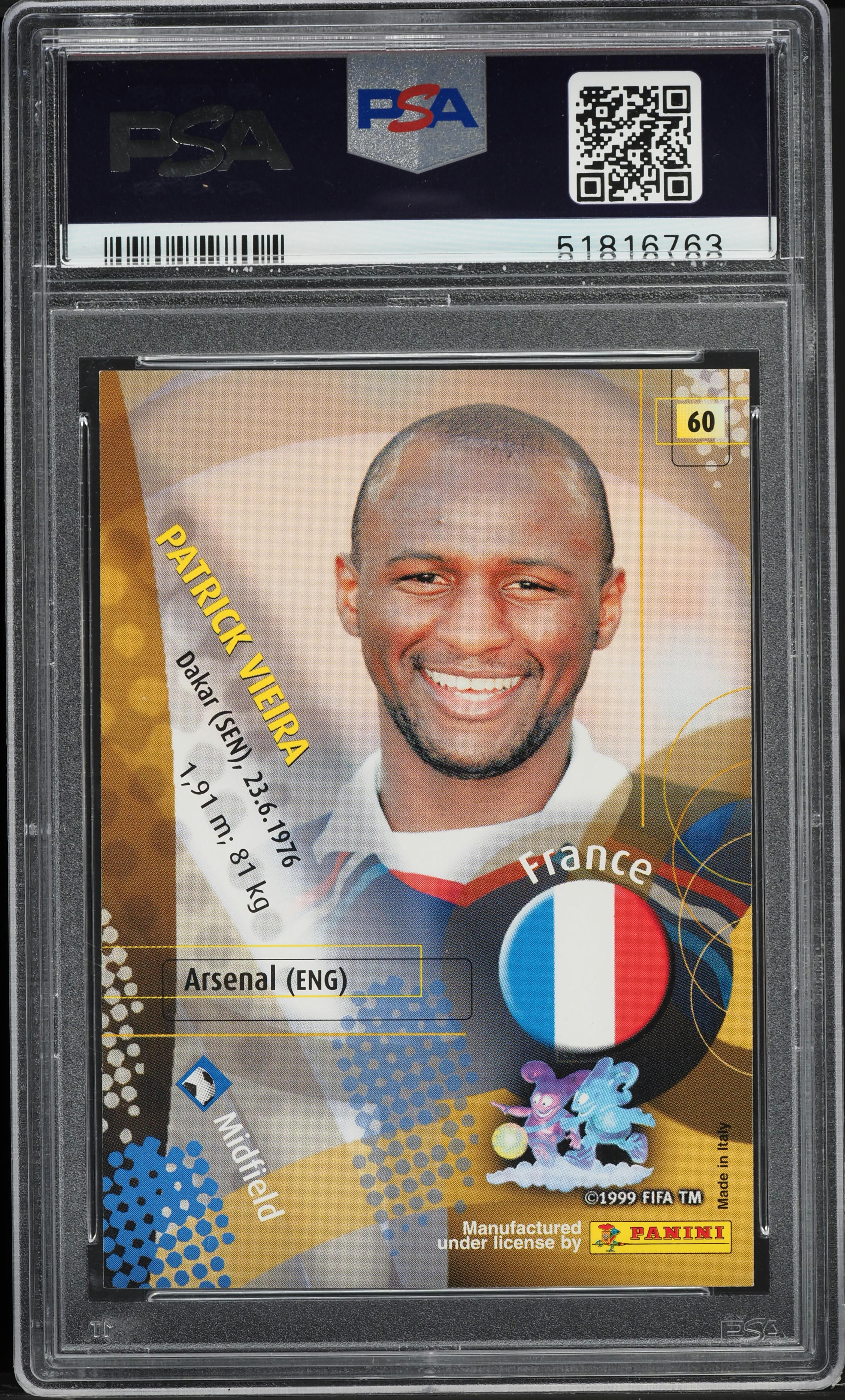2002 Panini World Cup Korea Japan Patrick Vieira #60 PSA 5 EX