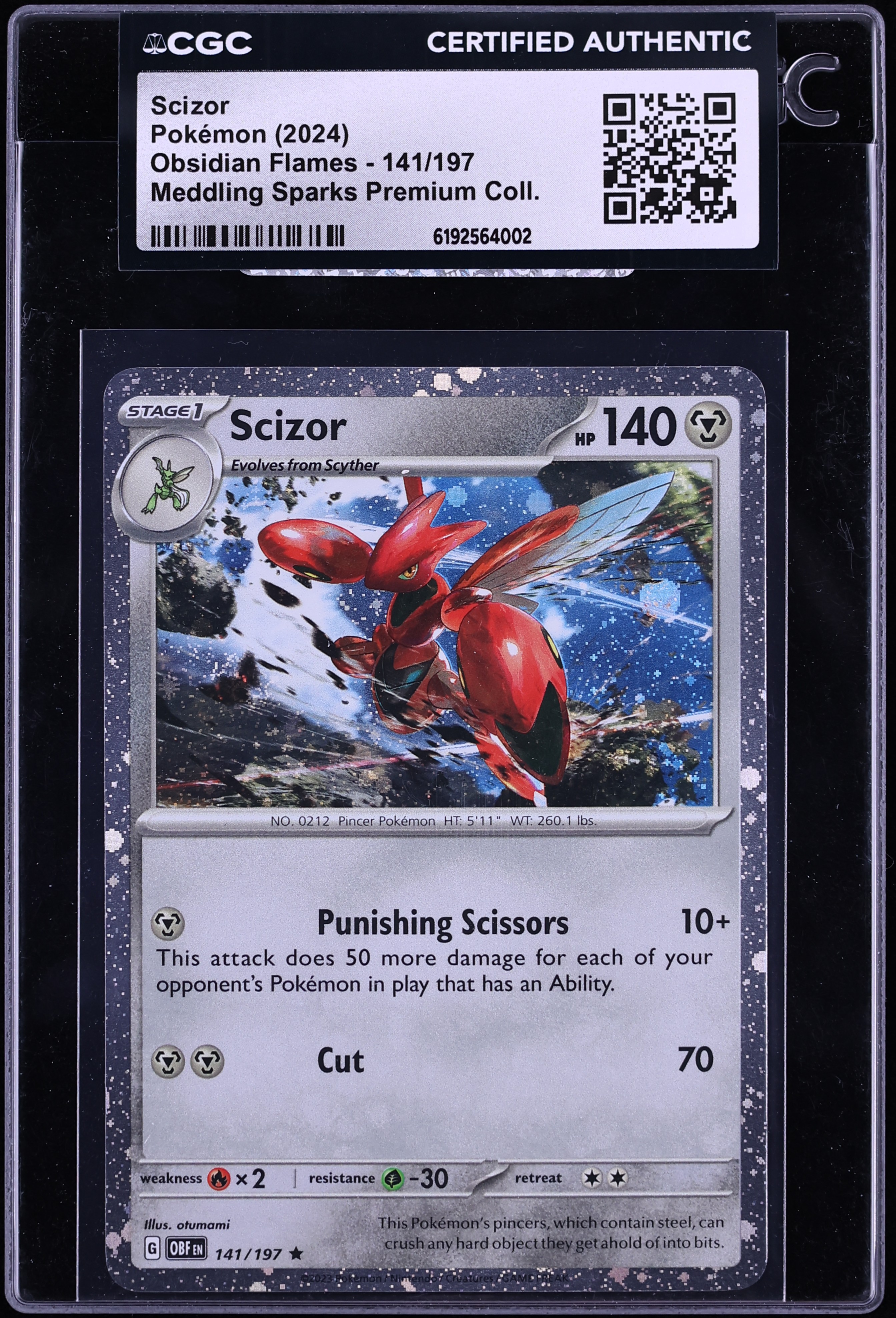 2024 Pokemon SV Obsidian Flames Meddling Sparks Premium Collection Scizor #141 CGC AUTH