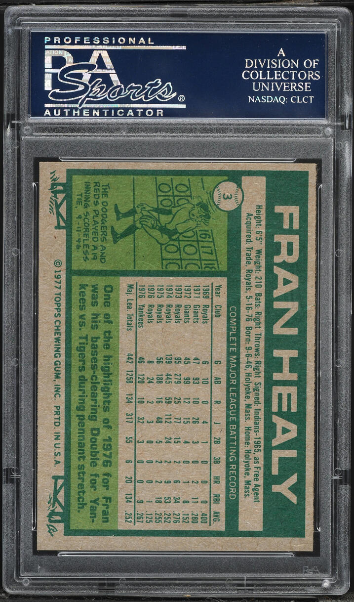 1977 Burger King Yankees Fran Healy #3 PSA 9 MINT