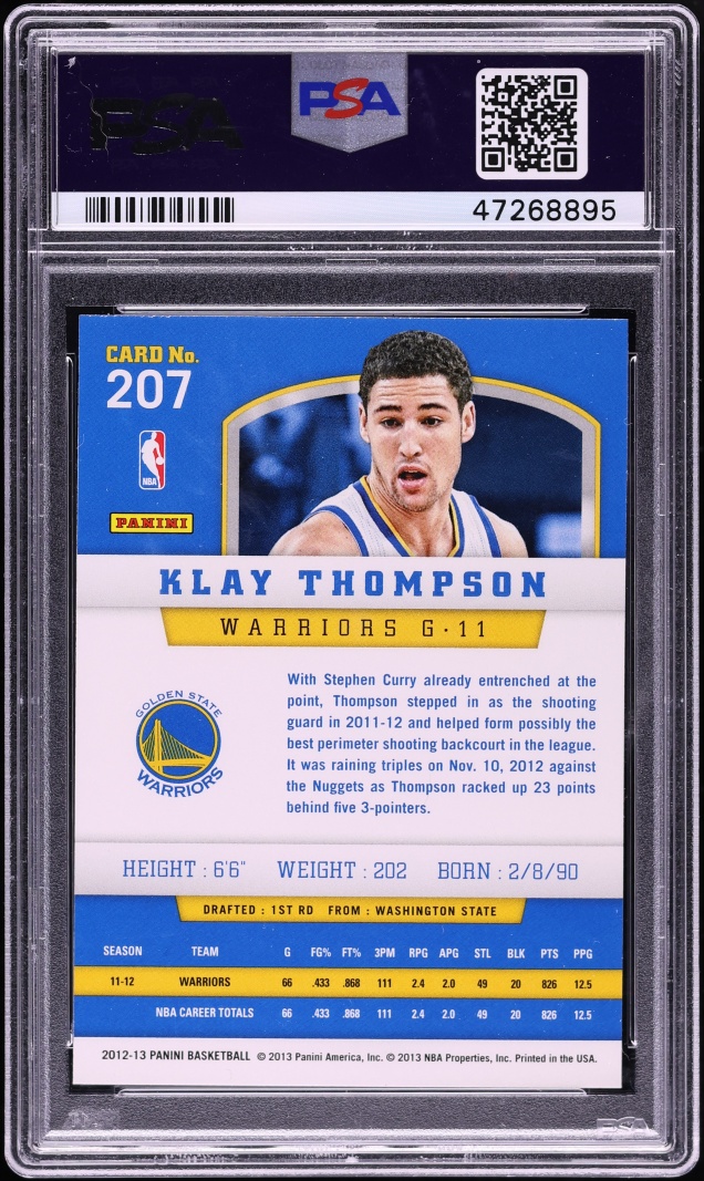 2012 Panini Basketball Klay Thompson ROOKIE #207 PSA 9 MINT