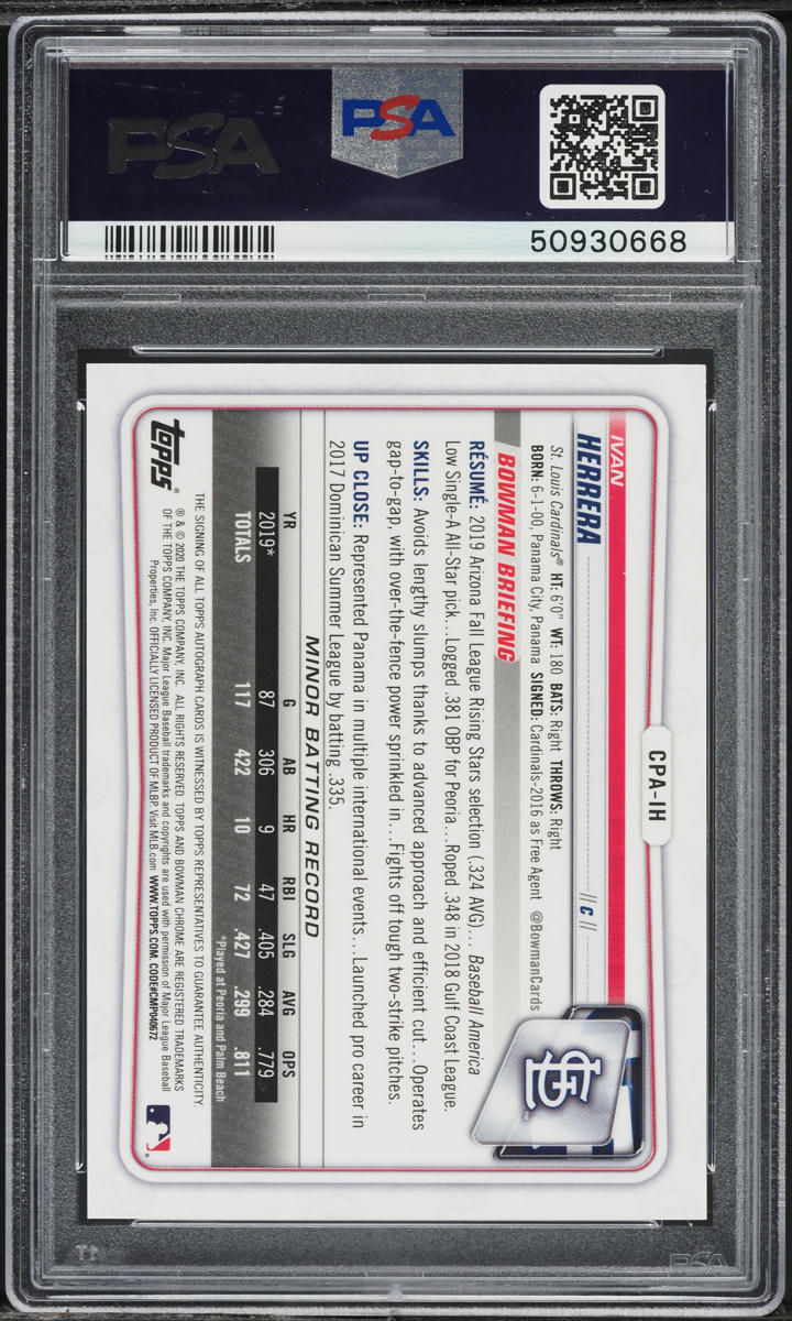 2020 Bowman Chrome Ivan Herrera PROSPECT AUTO #CPAIH PSA 9 MINT