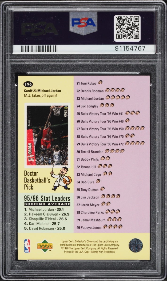 1996 Collector's Choice Matt Geiger Michael Jordan #196 PSA 9 MINT