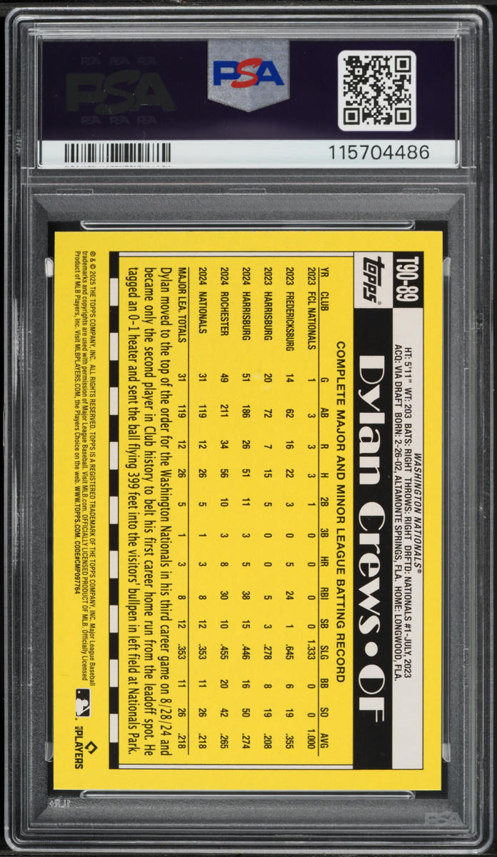 2025 Topps '90 Dylan Crews ROOKIE #T90-89 PSA 10 GEM MINT