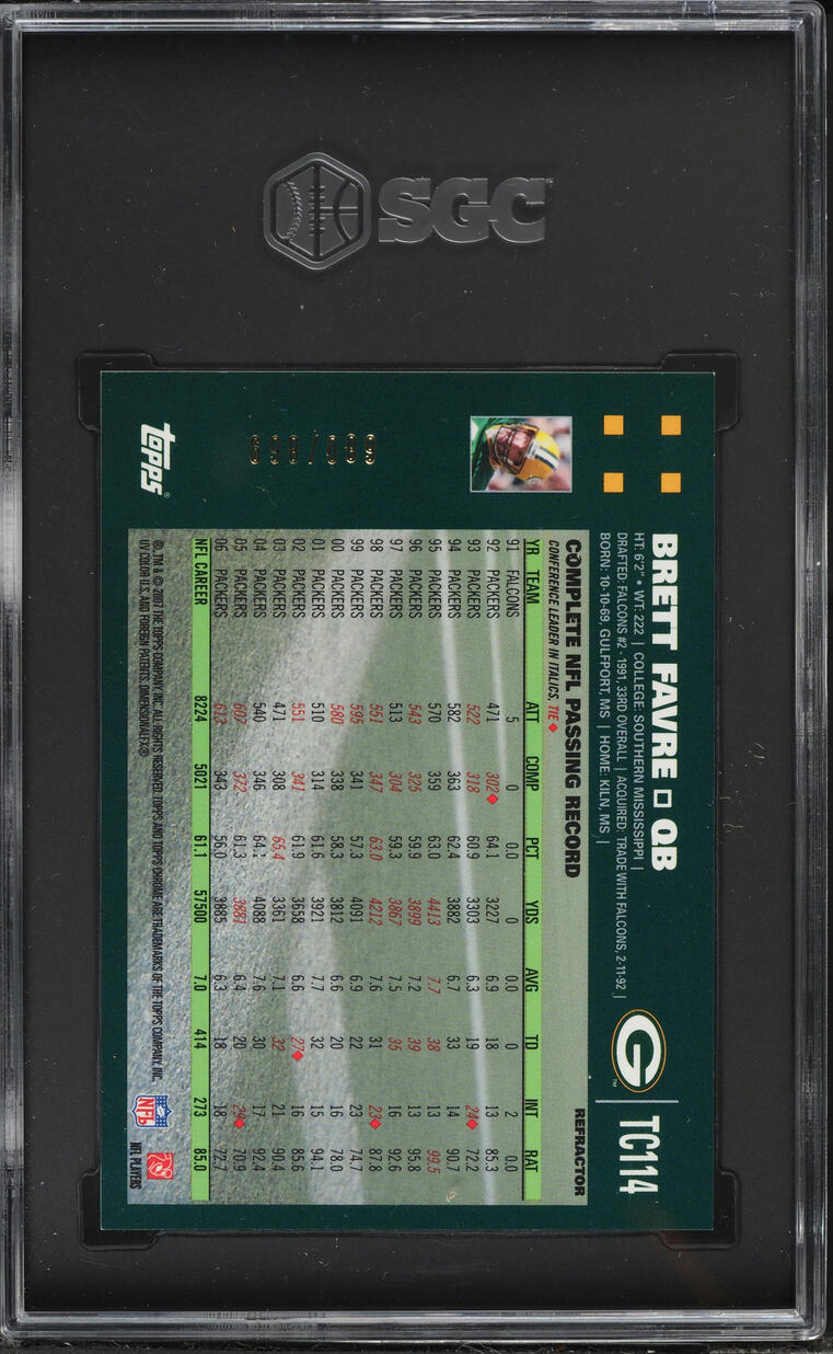 2007 Topps Chrome White Refractor Brett Favre /869 #TC114 SGC 9.5 MINT+