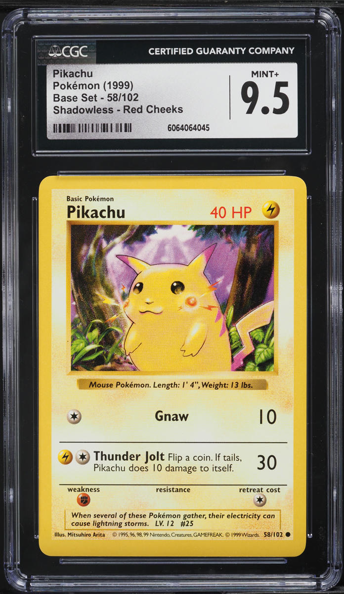 1999 Pokemon Base Set Shadowless Red Cheeks Pikachu #58 CGC 9.5 MINT+