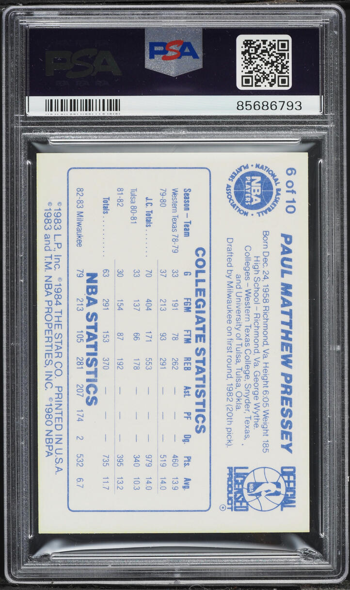 1983 Star Basketball Paul Pressey ROOKIE #6 PSA 10 GEM MINT