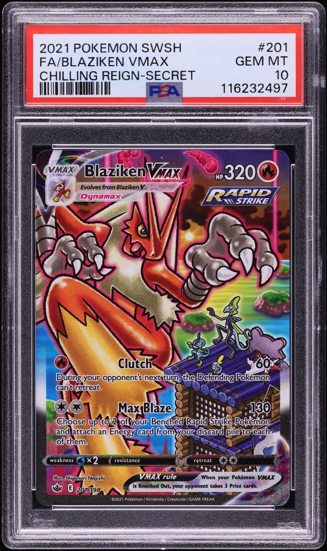 2021 Pokemon Sword & Shield Chilling Reign Full Art Blaziken VMAX #201 PSA 10 GEM MINT