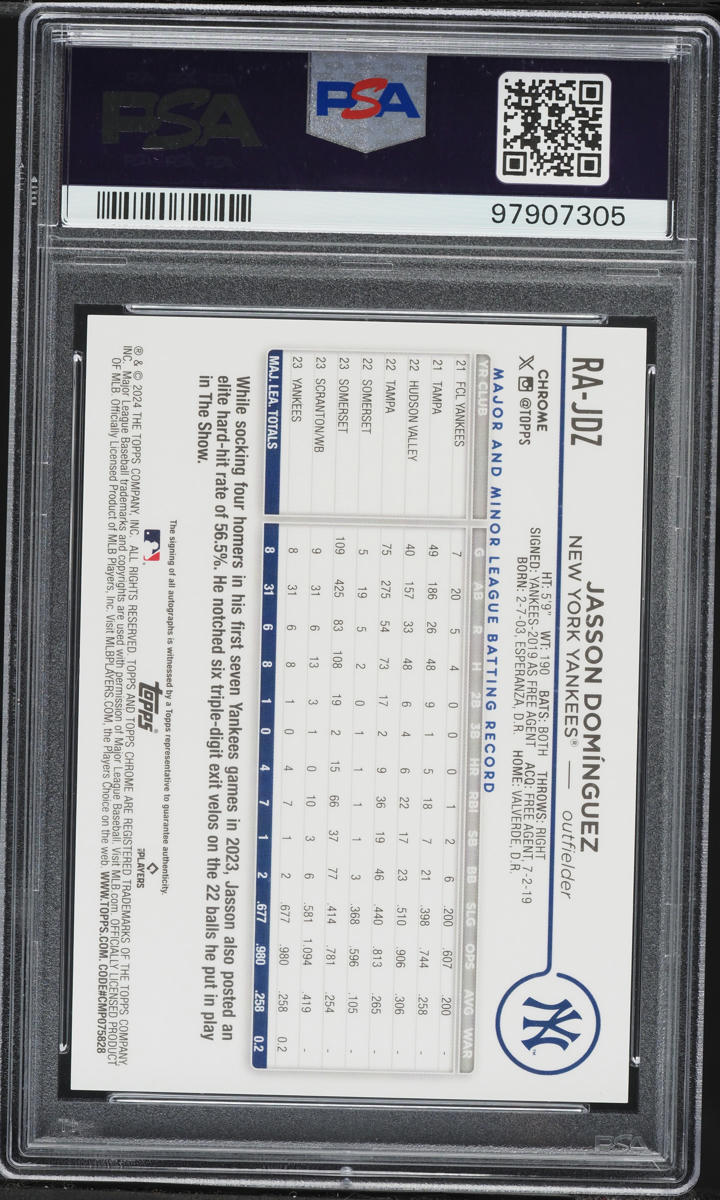 2024 Topps Chrome Jasson Dominguez ROOKIE AUTO #RA-JDZ PSA 9 MINT