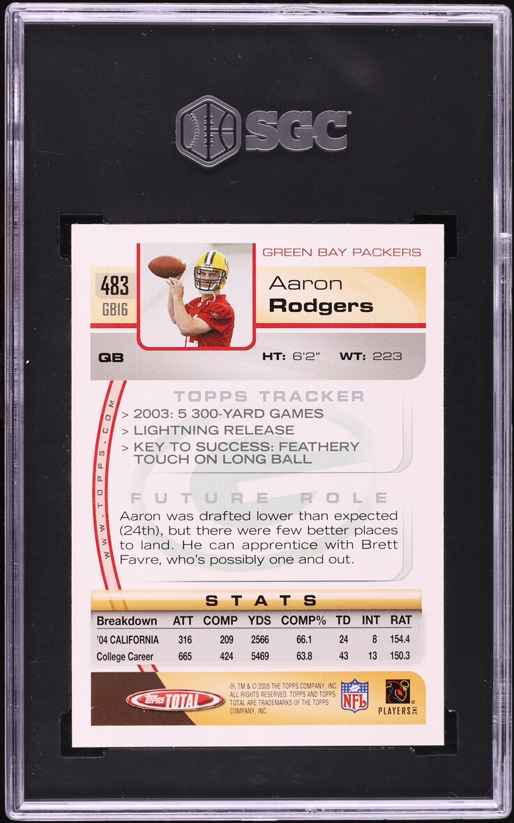 2005 Topps Football Total Aaron Rodgers ROOKIE #483 SGC 10 GEM MINT