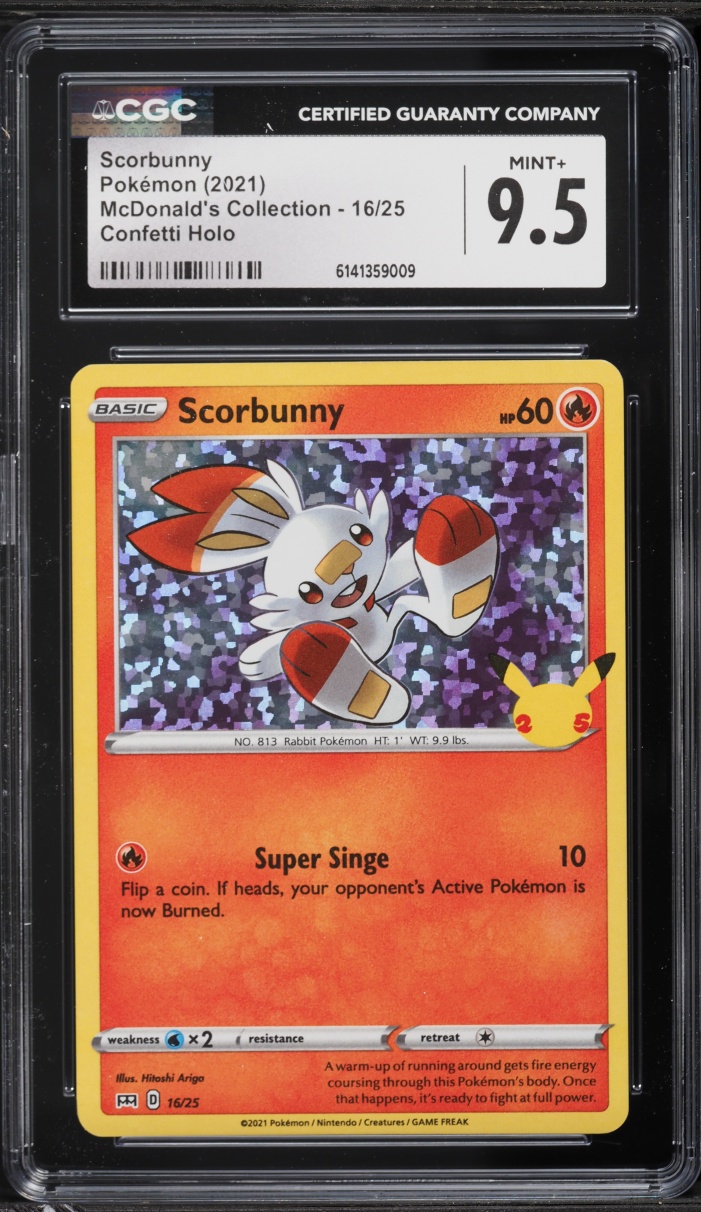 2021 Pokemon Sword & Shield McDonald's Collection Confetti Holo Scorbunny #16 CGC 9.5 MINT+