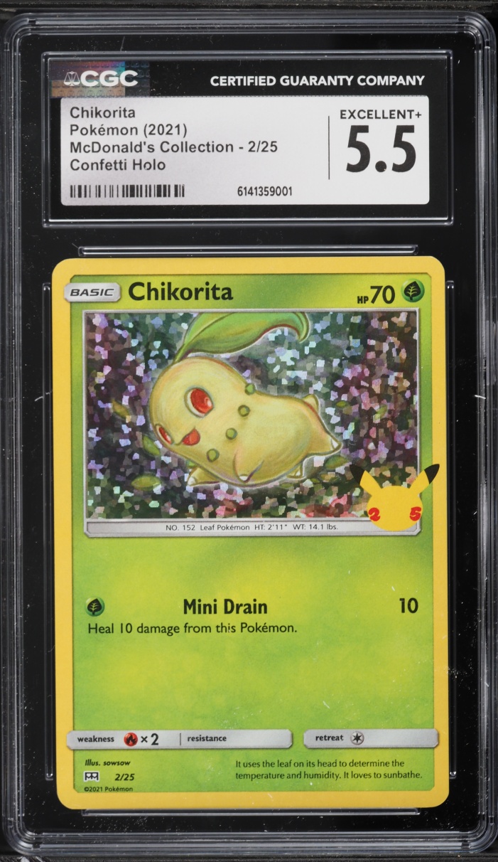 2021 Pokemon Sword & Shield McDonald's Collection Confetti Holo Chikorita #2 CGC 5.5 EX+