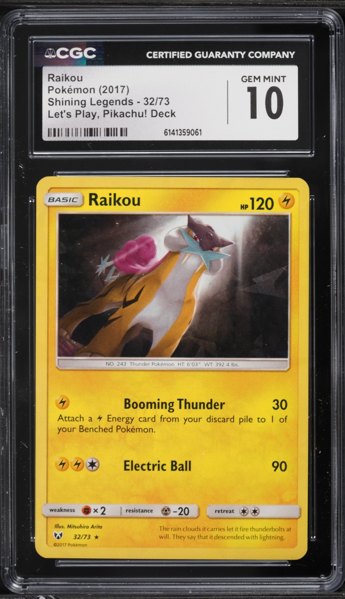 2017 Pokemon Shining Legends Let's Play, Pikachu! Deck Raikou #32 CGC 10 GEM MINT