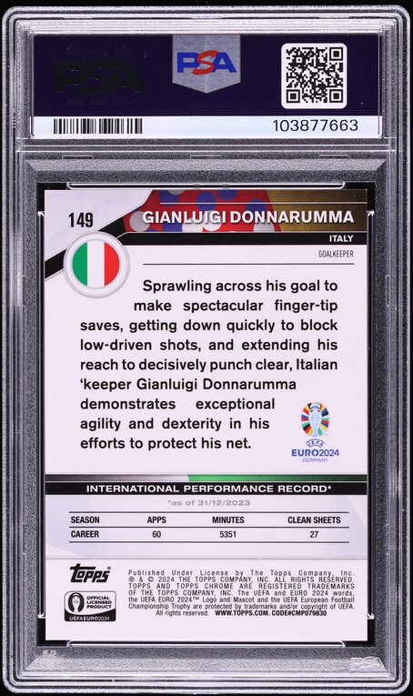 2024 Topps Chrome UEFA Euro Superfractor Gianluigi Donnarumma 1/1 #149 PSA 9 MINT