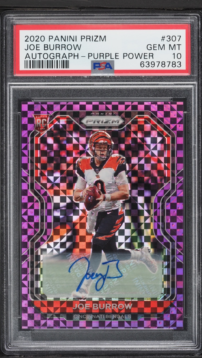 2020 Panini Prizm Purple Power Joe Burrow ROOKIE AUTO /49 #307 PSA 10 GEM MINT
