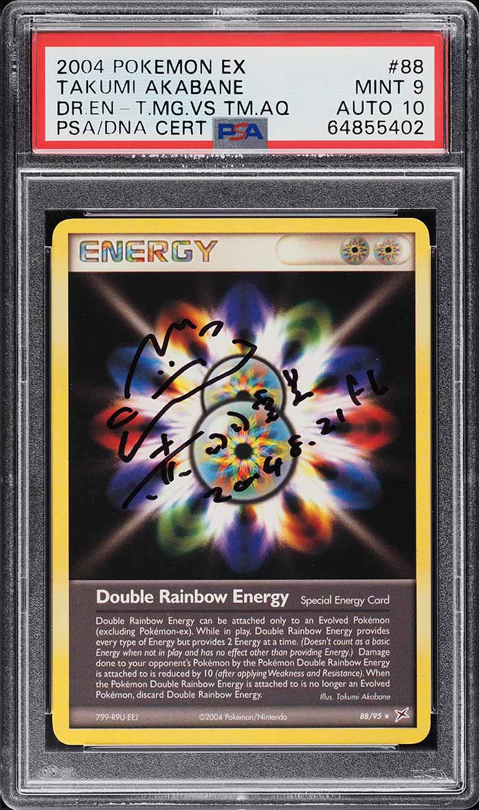 2004 Pokemon EX Team Magma Vs Team Aqua Rainbow Energy Akabane AUTO DNA 10 PSA 9