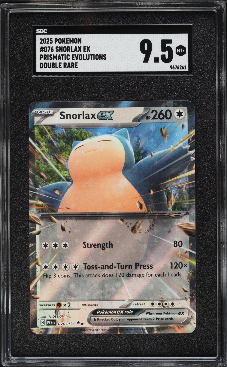 2025 Pokemon Scarlet & Violet Prismatic Evolutions Holo Snorlax ex #076 SGC 9.5 MINT+