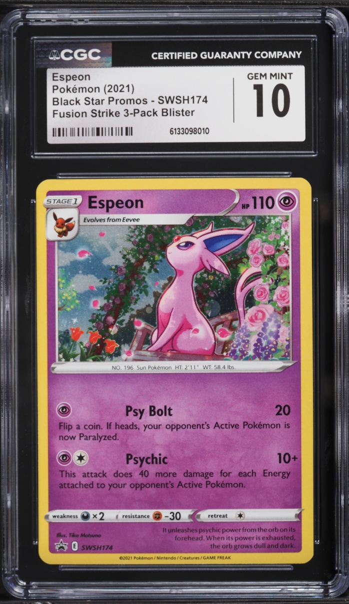 2021 Pokemon Sword & Shield Black Star Promo Fusion Strike Holo Espeon #SWSH174 CGC 10 GEM MINT