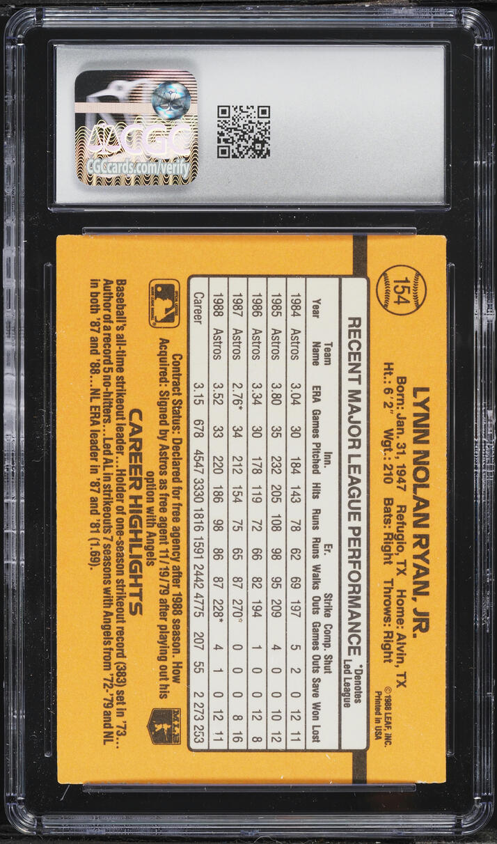 1989 Donruss Nolan Ryan #154 CGC 9 MINT