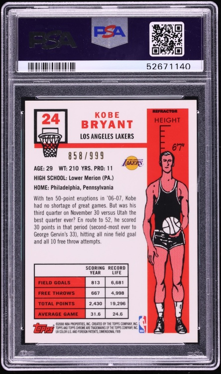 2007 Topps Chrome '57 Variation Refractor Kobe Bryant /999 #24 PSA 9 MINT