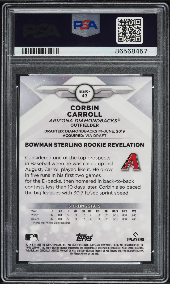 2023 Bowman Sterling Corbin Carroll ROOKIE #BSR-42 PSA 9 MINT