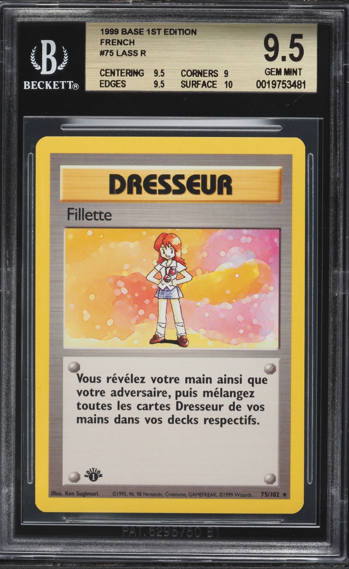 1999 Pokemon French Base 1st Edition Lass #75 BGS 9.5 GEM MINT
