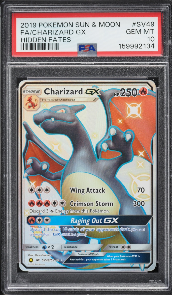 2019 Pokemon Sun & Moon Hidden Fates Shiny Vault Full Art Charizard GX #SV49 PSA 10 GEM MINT