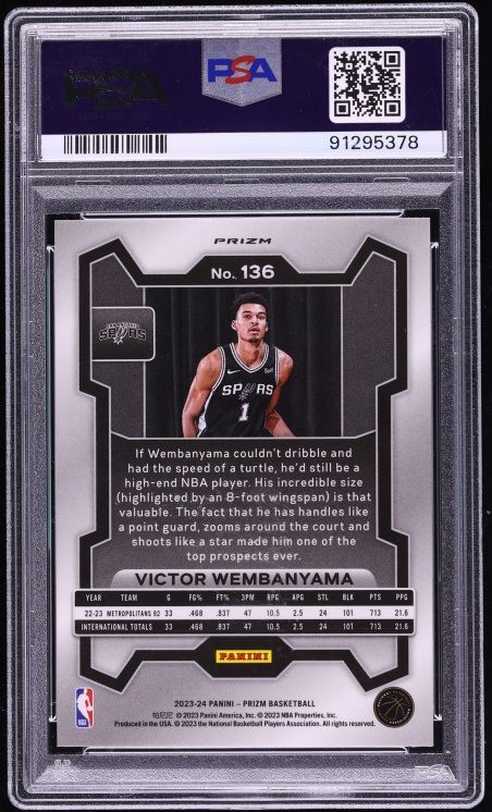 2023 Panini Prizm Silver Victor Wembanyama ROOKIE #136 PSA 10 GEM MINT