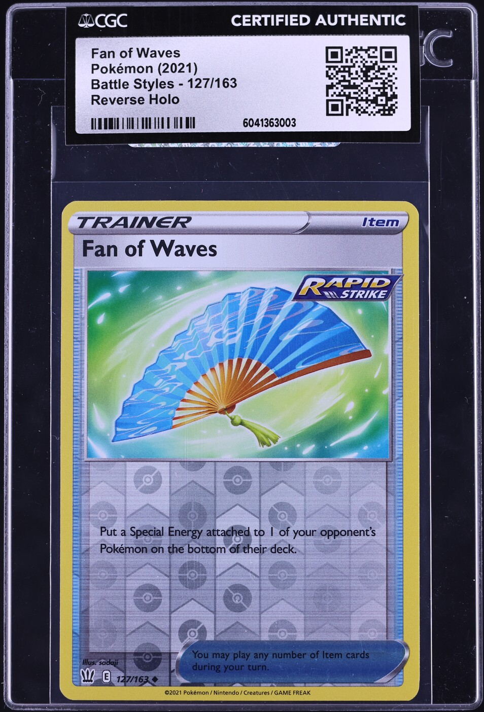 2021 Pokemon Battle Styles Reverse Holo Fan Of Waves #127 CGC AUTH