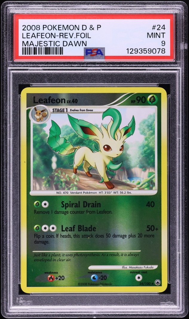 2008 Pokemon Diamond & Pearl Majestic Dawn Reverse Holo Leafeon #24 PSA 9 MINT