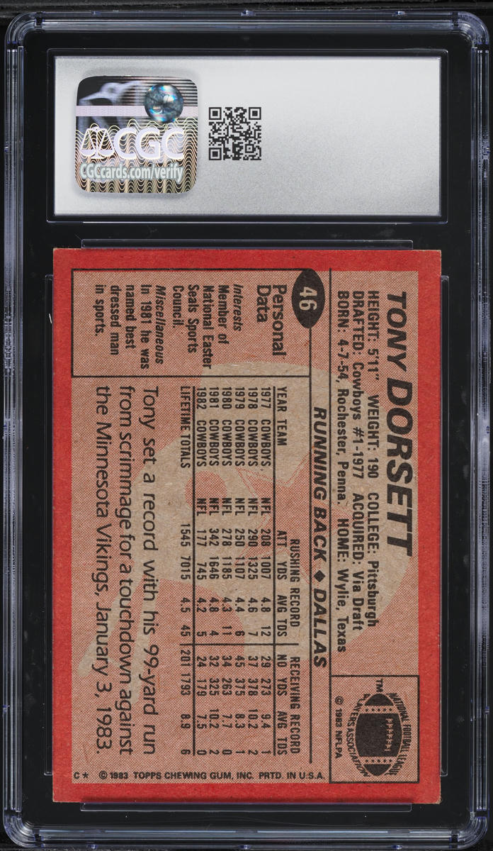 1983 Topps Football Tony Dorsett #46 CGC 7 NRMT