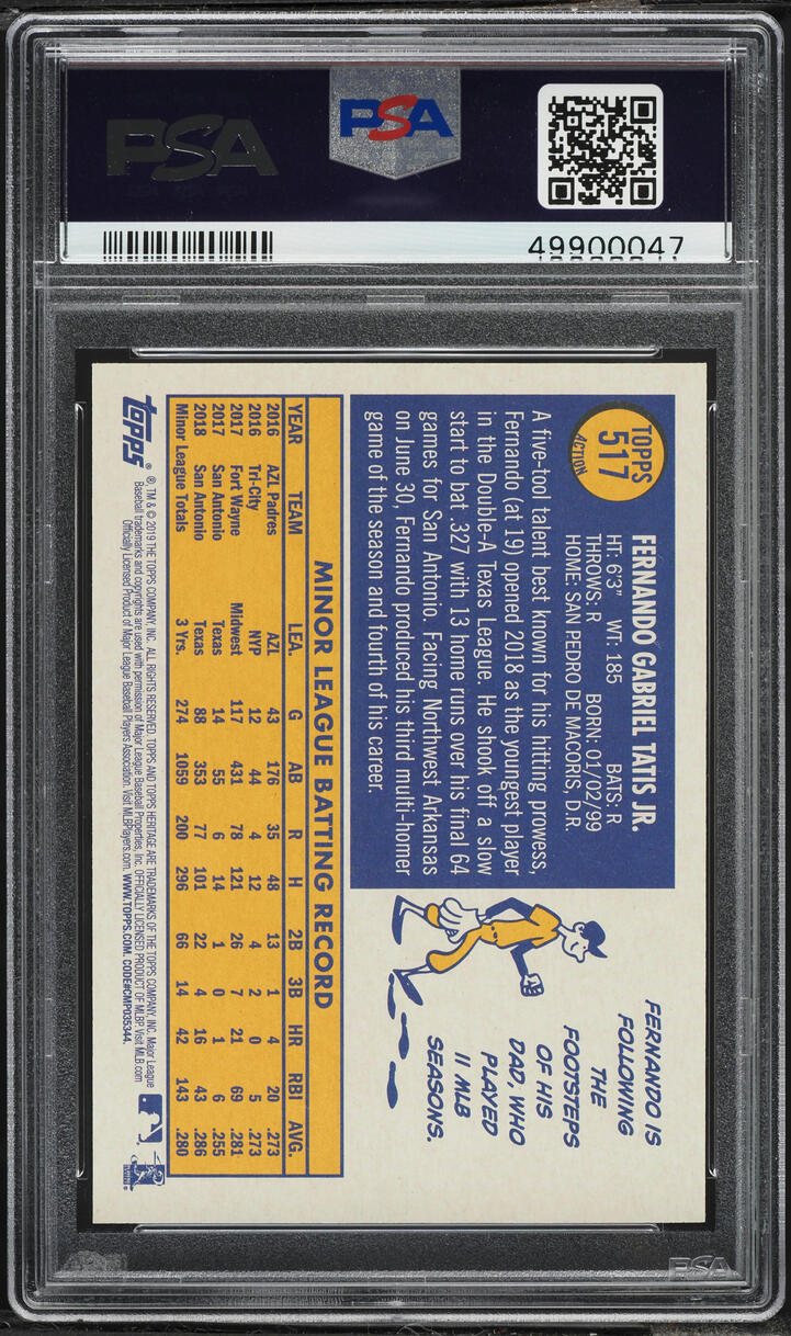 2019 Topps Heritage Action Fernando Tatis Jr. ROOKIE #517 PSA 9 MINT