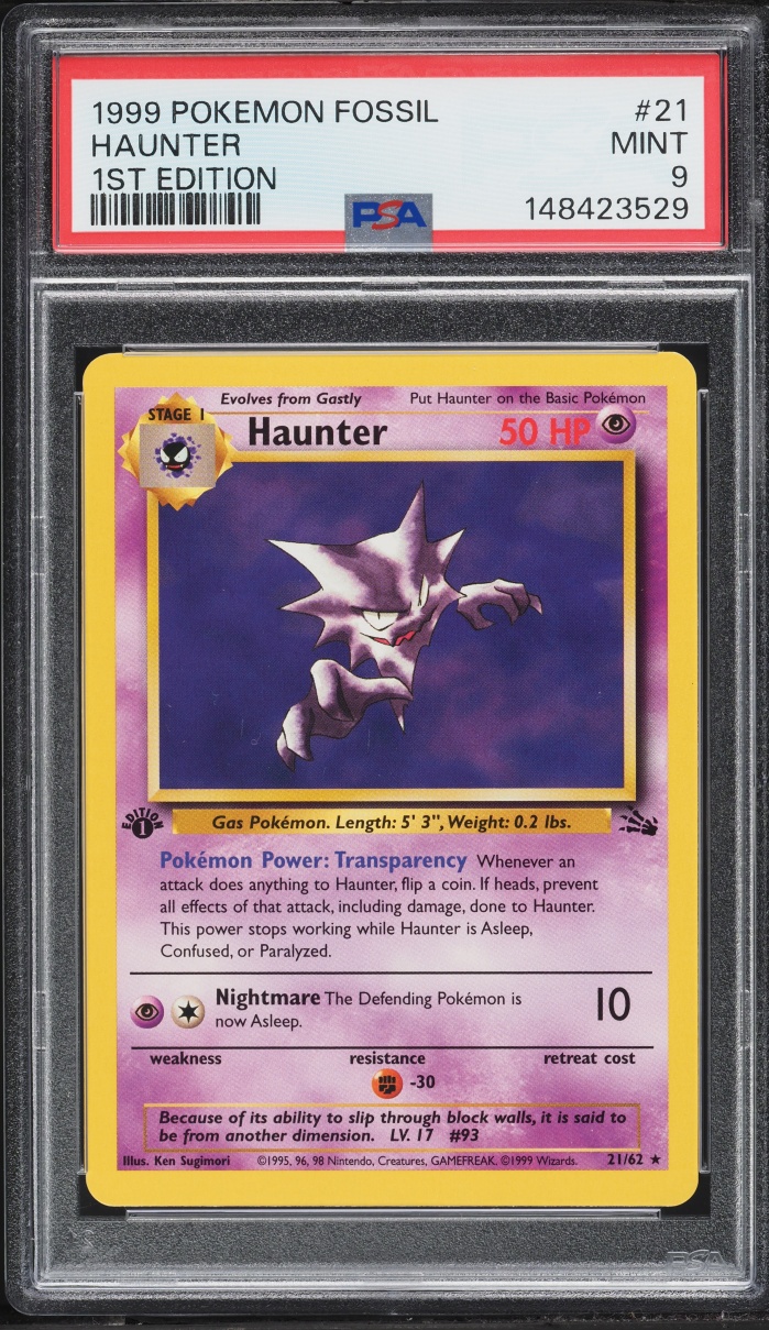 1999 Pokemon Fossil 1st Edition Haunter #21 PSA 9 MINT