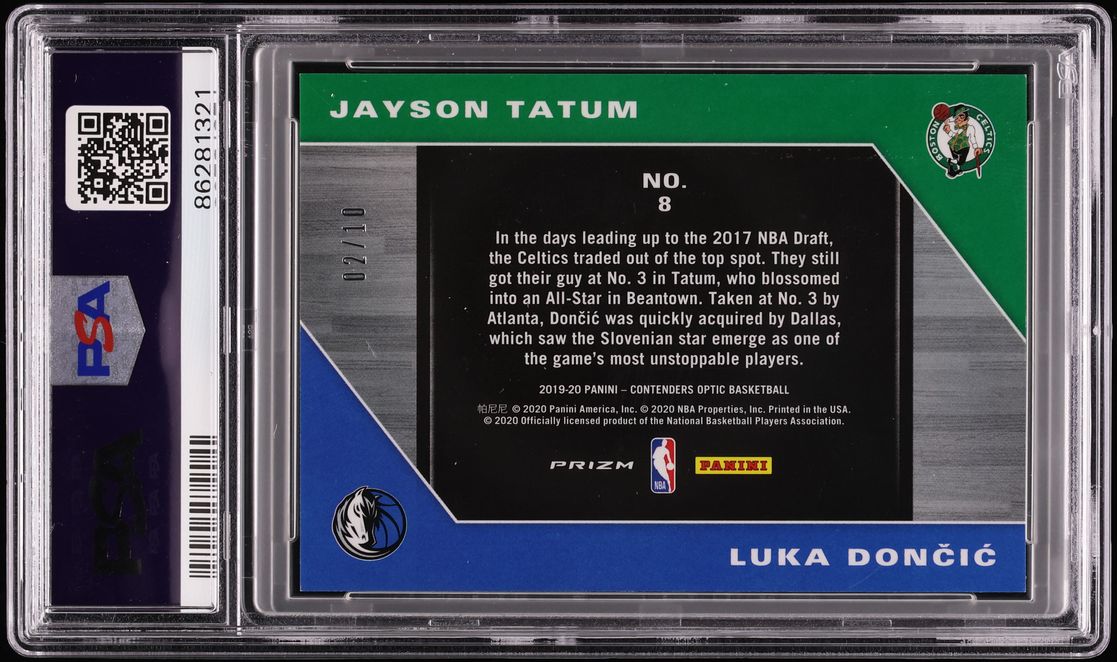 2019 Panini Contenders Optic Historic Picks Gold Jayson Tatum Luka Doncic /10 #8 PSA 9 MINT - Photo 2