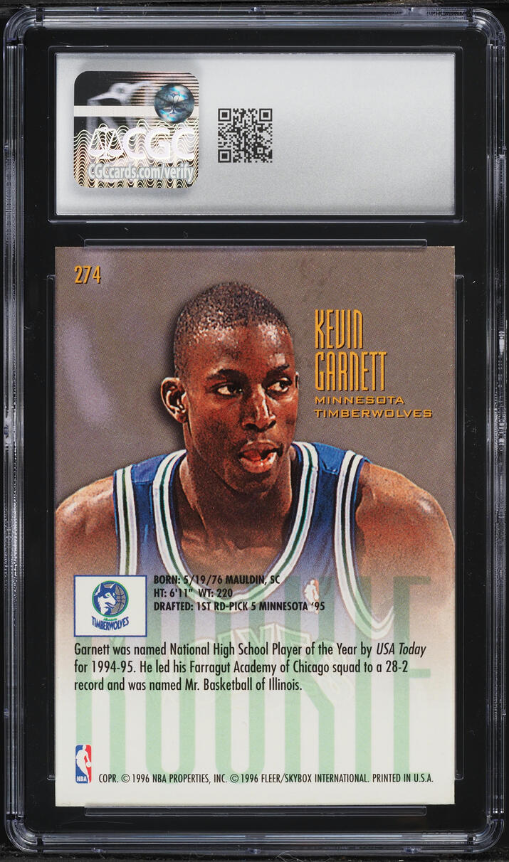 1995 Ultra Basketball Kevin Garnett ROOKIE #274 CGC 7 NRMT