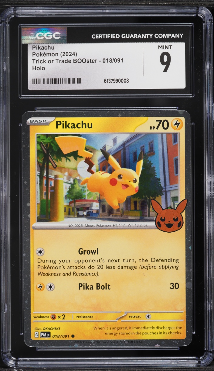 2024 Pokemon Scarlet & Violet Paldean Fates Trick Or Trade Holo Pikachu #18 CGC 9 MINT