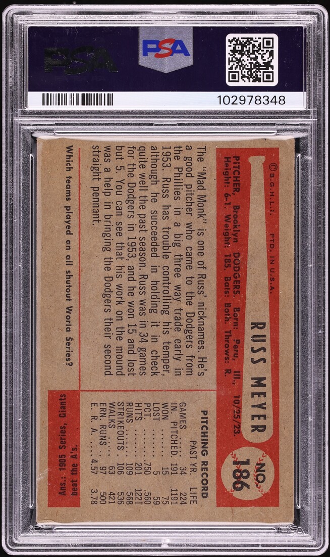 1954 Bowman Russell Meyer #186 PSA 2 GD