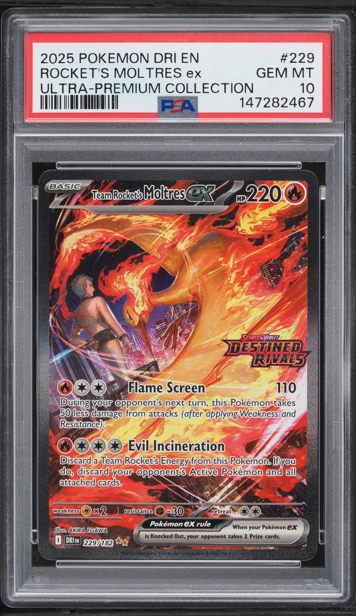 2025 Pokemon Scarlet & Violet Destined Rivals Ultra Premium SIR Team Rocket's Moltres EX PSA 10
