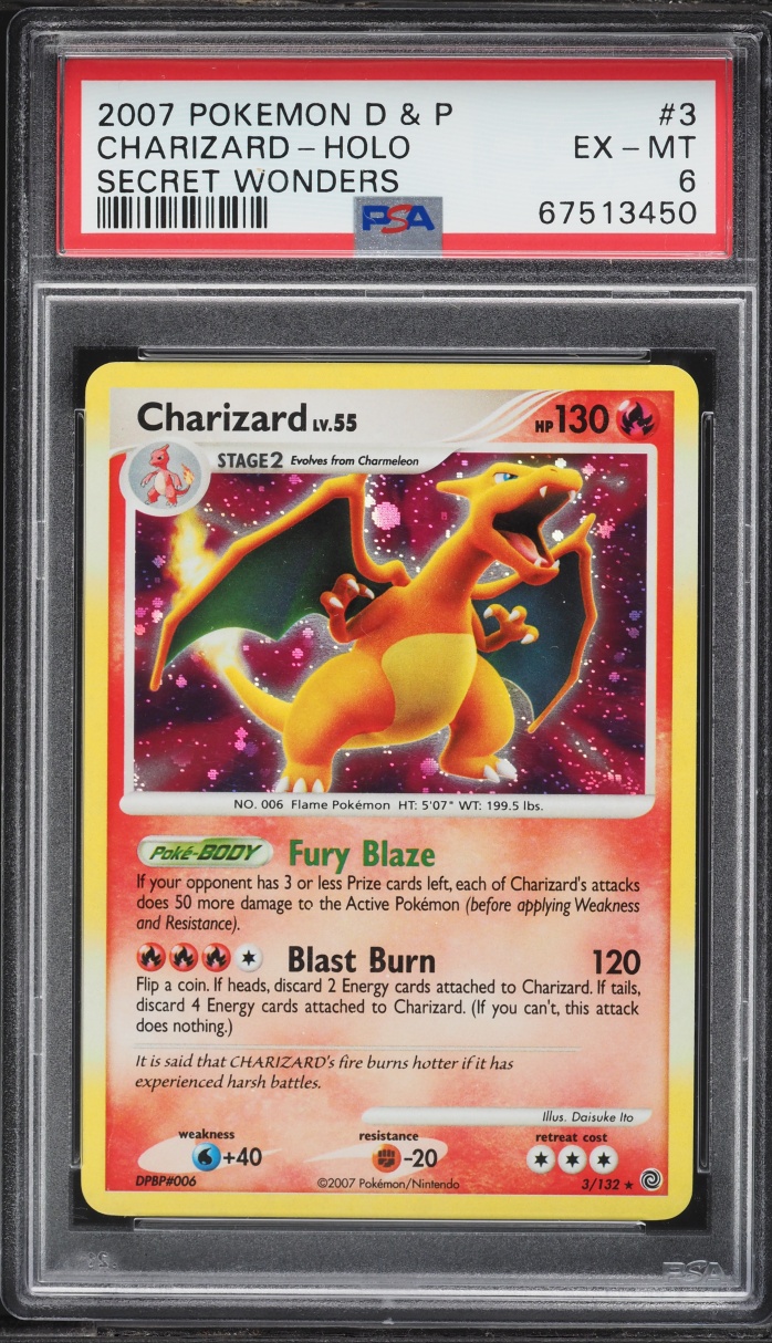 2007 Pokemon Diamond & Pearl Secret Wonders Holo Charizard #3 PSA 6 EXMT