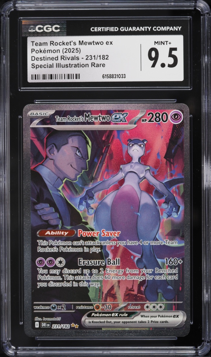 2025 Pokemon Scarlet & Violet Destined Rivals SIR Team Rocket's Mewtwo ex #231 CGC 9.5 MINT+