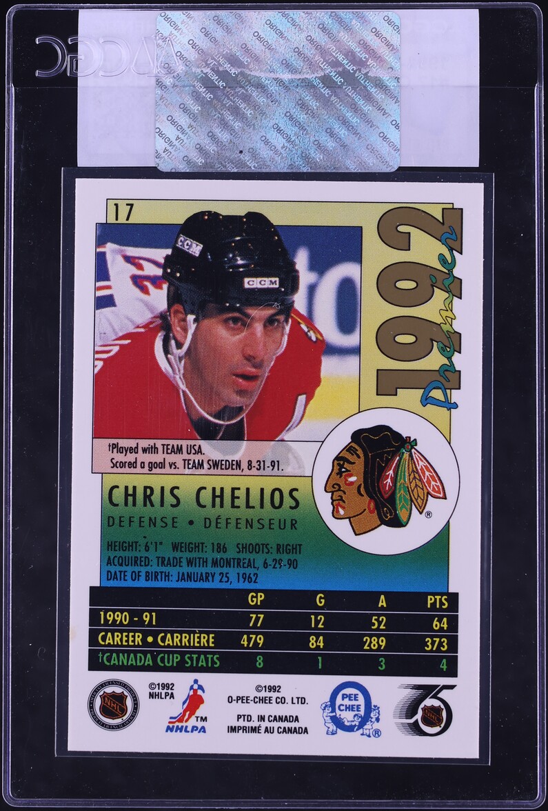 1991 O-Pee-Chee Premier Chris Chelios #17 CGC AUTH