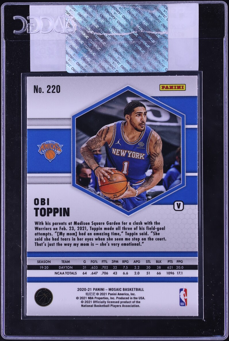 2020 Panini Mosaic Obi Toppin ROOKIE #220 CGC AUTH