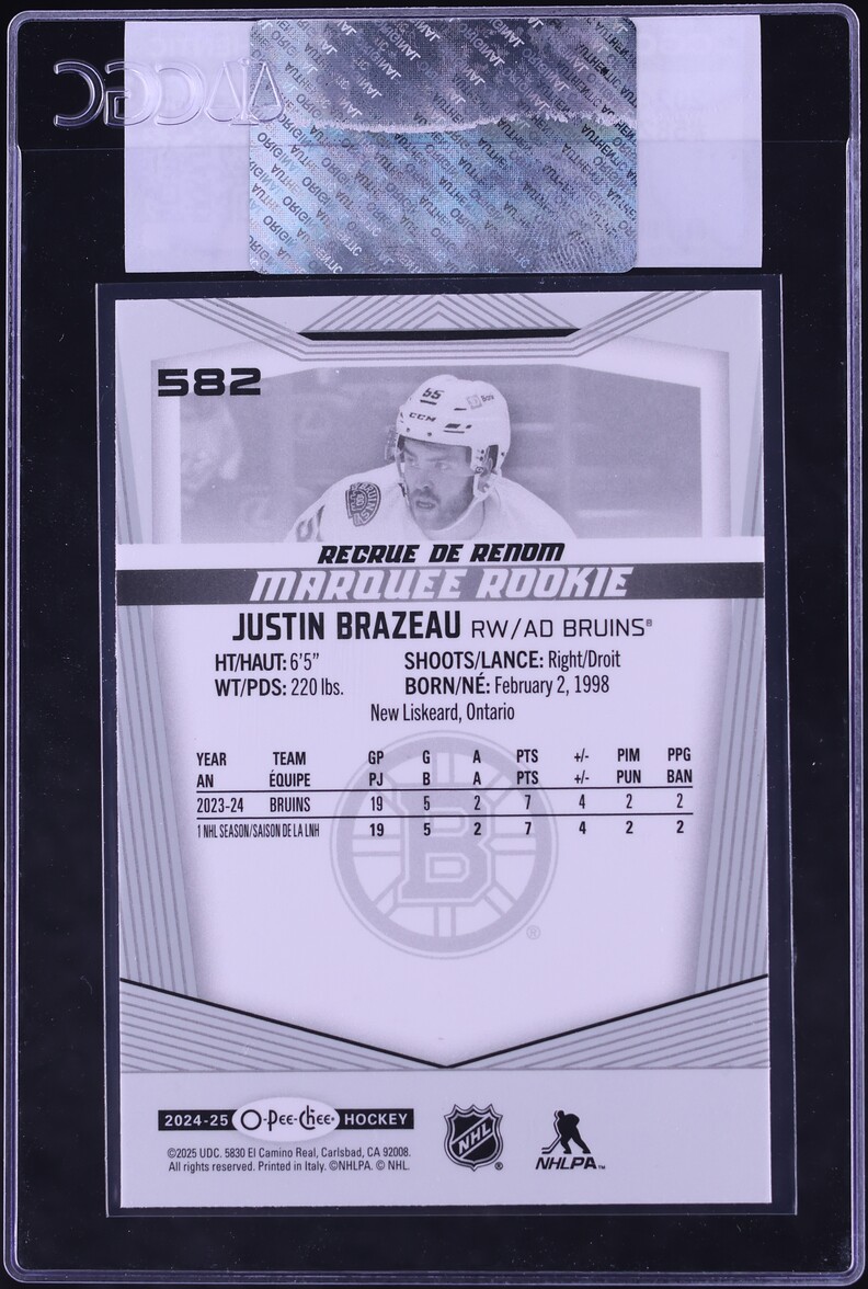 2024 O-Pee-Chee Hockey Justin Brazeau ROOKIE #582 CGC AUTH