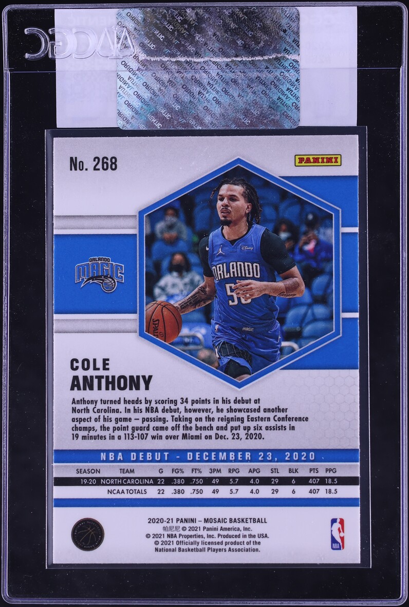2020 Panini Mosaic Cole Anthony ROOKIE #268 CGC AUTH