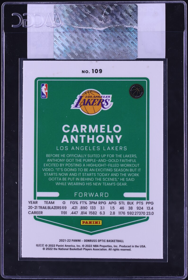2021 Donruss Optic Carmelo Anthony #109 CGC AUTH